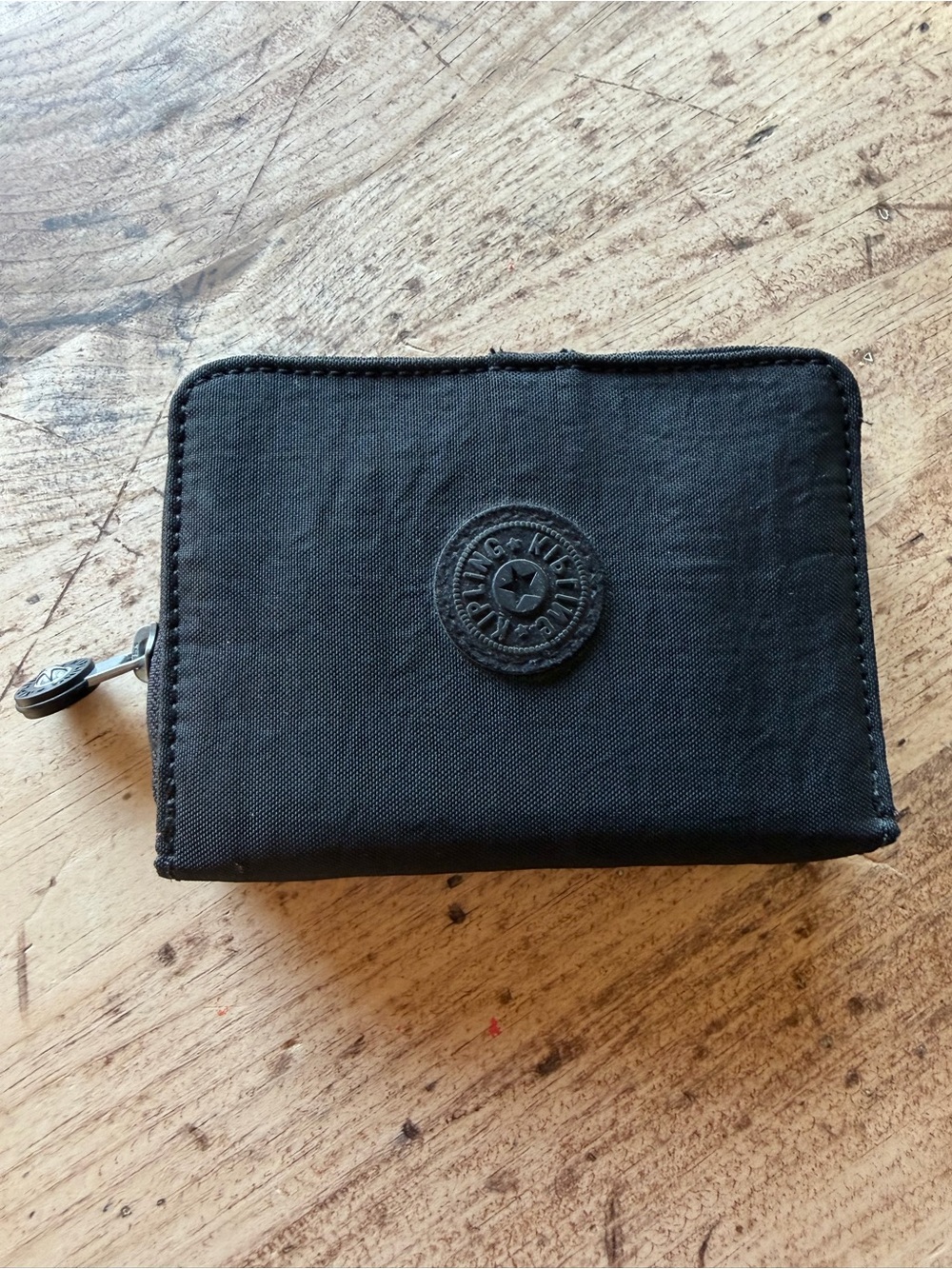 Kipling Black Nylon Zip-Around Wallet with Logo Patch